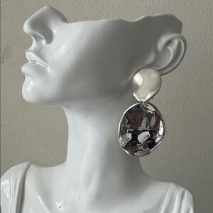 E&L Sterling Silver Drop Double Circle Earrings Electroform Israel 2.5in long